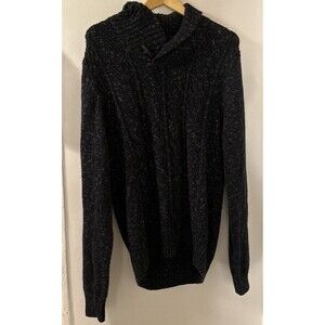 Method Mens Shawl Collar Pullover Knit Sweater L Black Stretch Knit Cotton Blend